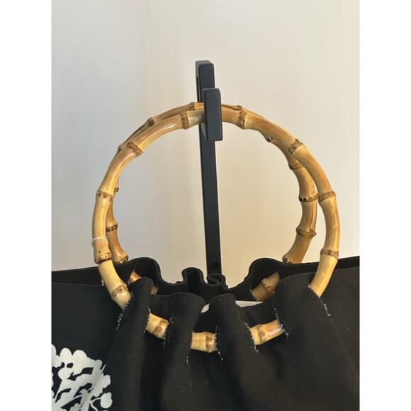 Banana Republic Bamboo Handle Black & Cream Canvas Top Handle Handbag - Picture 5 of 16